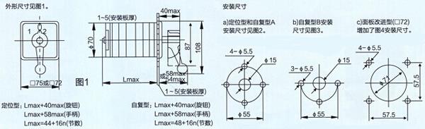 LW5-16系列万能转换开关外形和安装尺寸