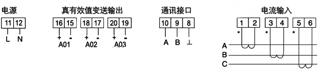 YR-BS4I3三相电流变送器接线图