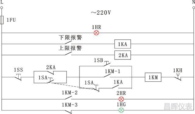 电接点温度仪表构成温度控制系统电气二次控制原理图