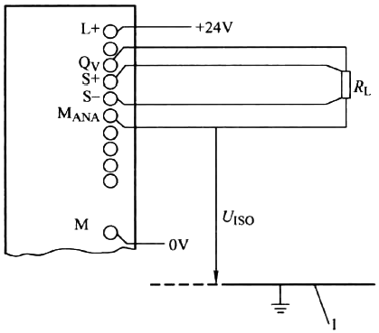 负载到S7-400 PLC的电隔离模拟量输出模块电压输出的4线制连接