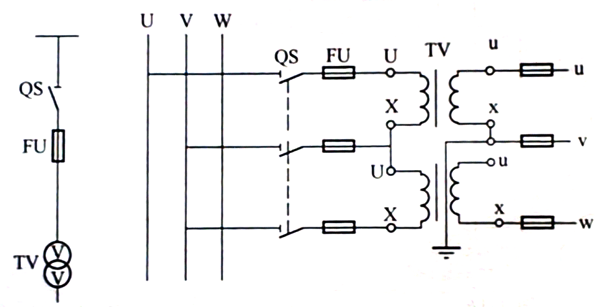 三个单相电压互感器Y0/Y0接线