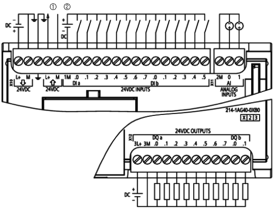 CPU 1214C DC/DC/DC的外部接线图
