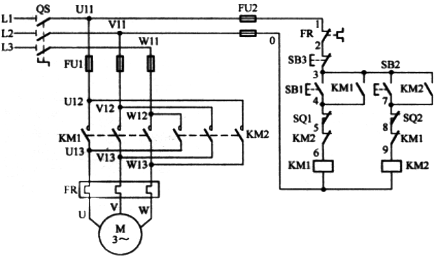 带限位的接触器连锁正反转控制线路