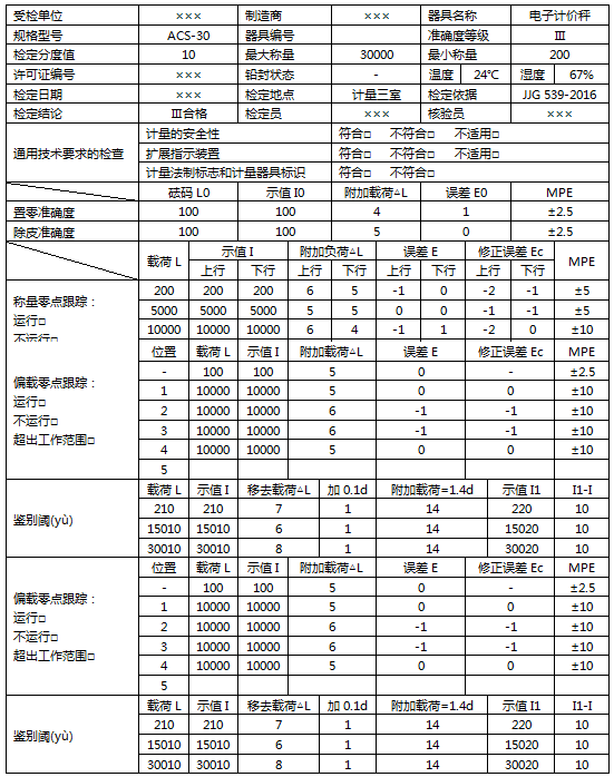 ACS-30电子计价秤检定记录 ACS-30电子计价秤检定记录