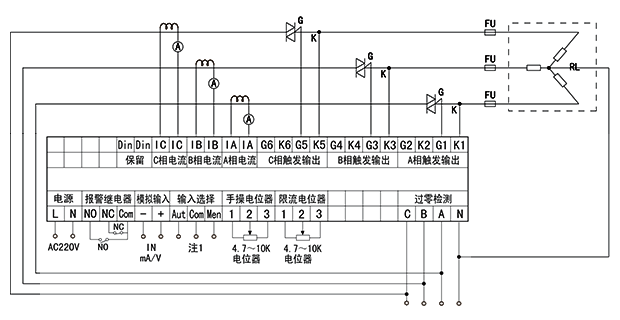 YR-ZKH-B3-KS4型三相移相触发器接线图