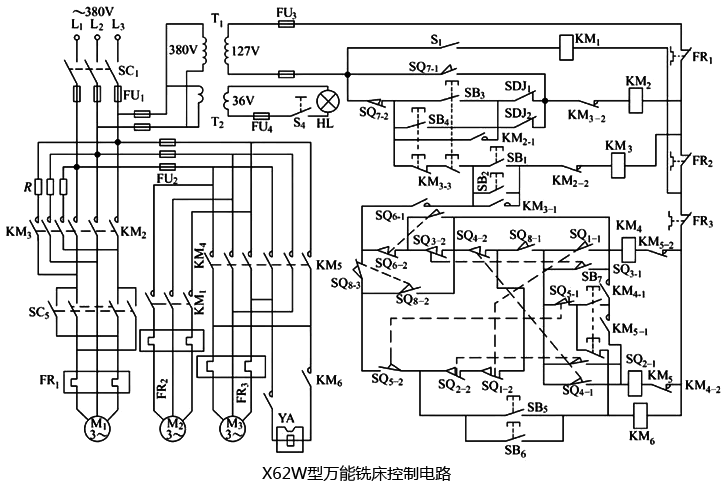 X62W型万能铣床控制电路