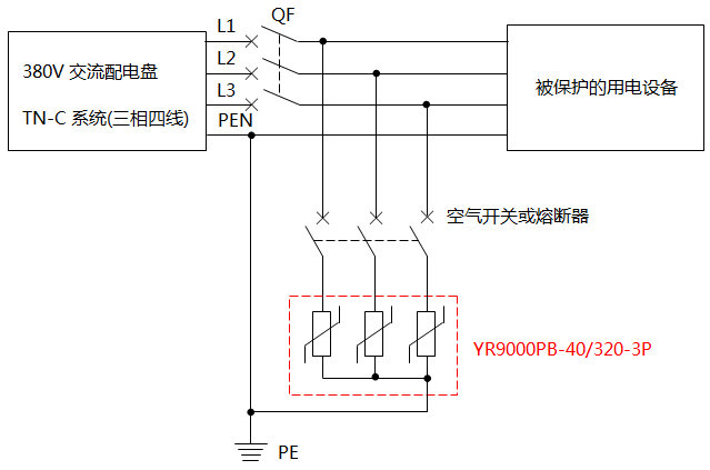 YR9000PB-40/320-3P电源电涌保护器接线