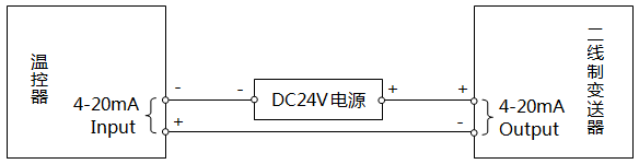 温控器与二线制变送器的接线(外接DC24V电源)