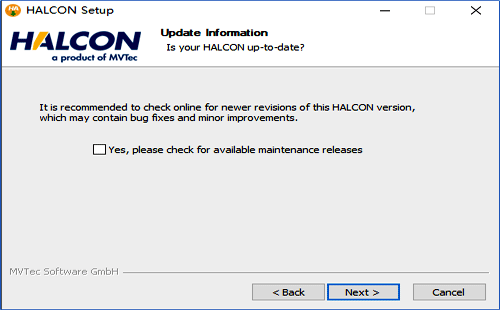 HALCON软件自动更新选项