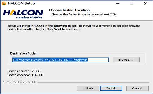 选择HALCON 19.11安装路径