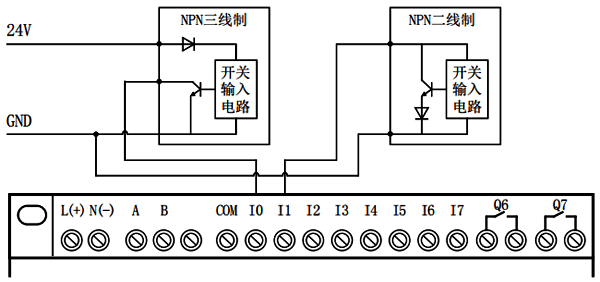 输入为NPN的简易PLC中文一体机接线 输入为NPN的简易PLC中文一体机接线