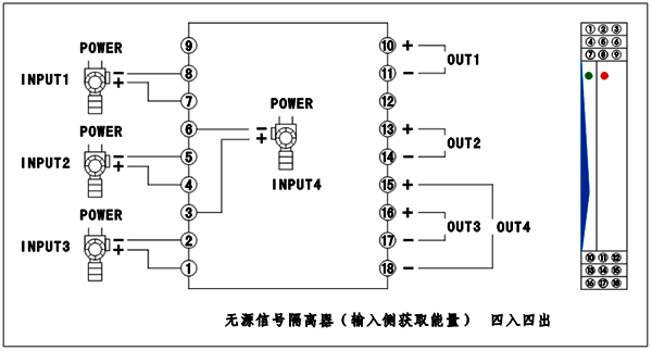 四入四出无源信号隔离器接线图