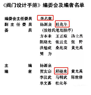 《阀门设计手册》编者名单